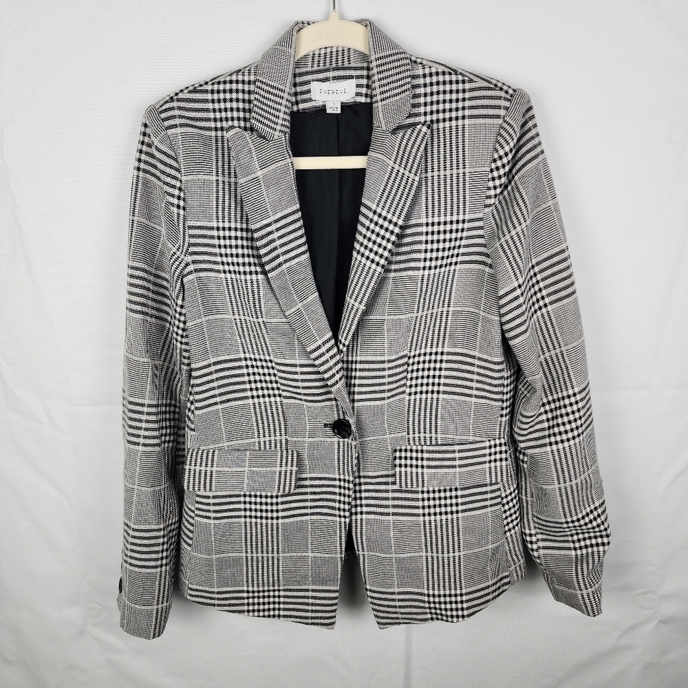 Evereve Womens Glen Plaid Single Button Blazer Black White Size S RN154294